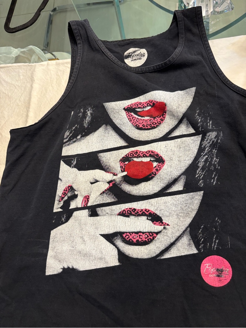 Woman’s Graphic Tank Top with Pink Accent Lips -